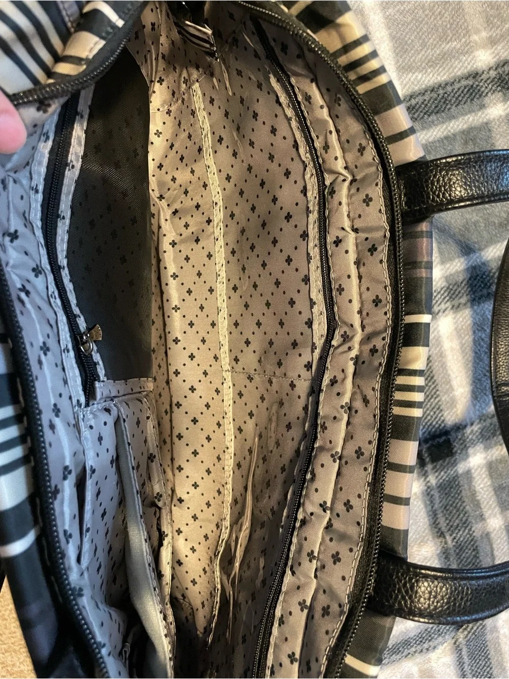 lug Striped Quilted Tote in Black and Gray